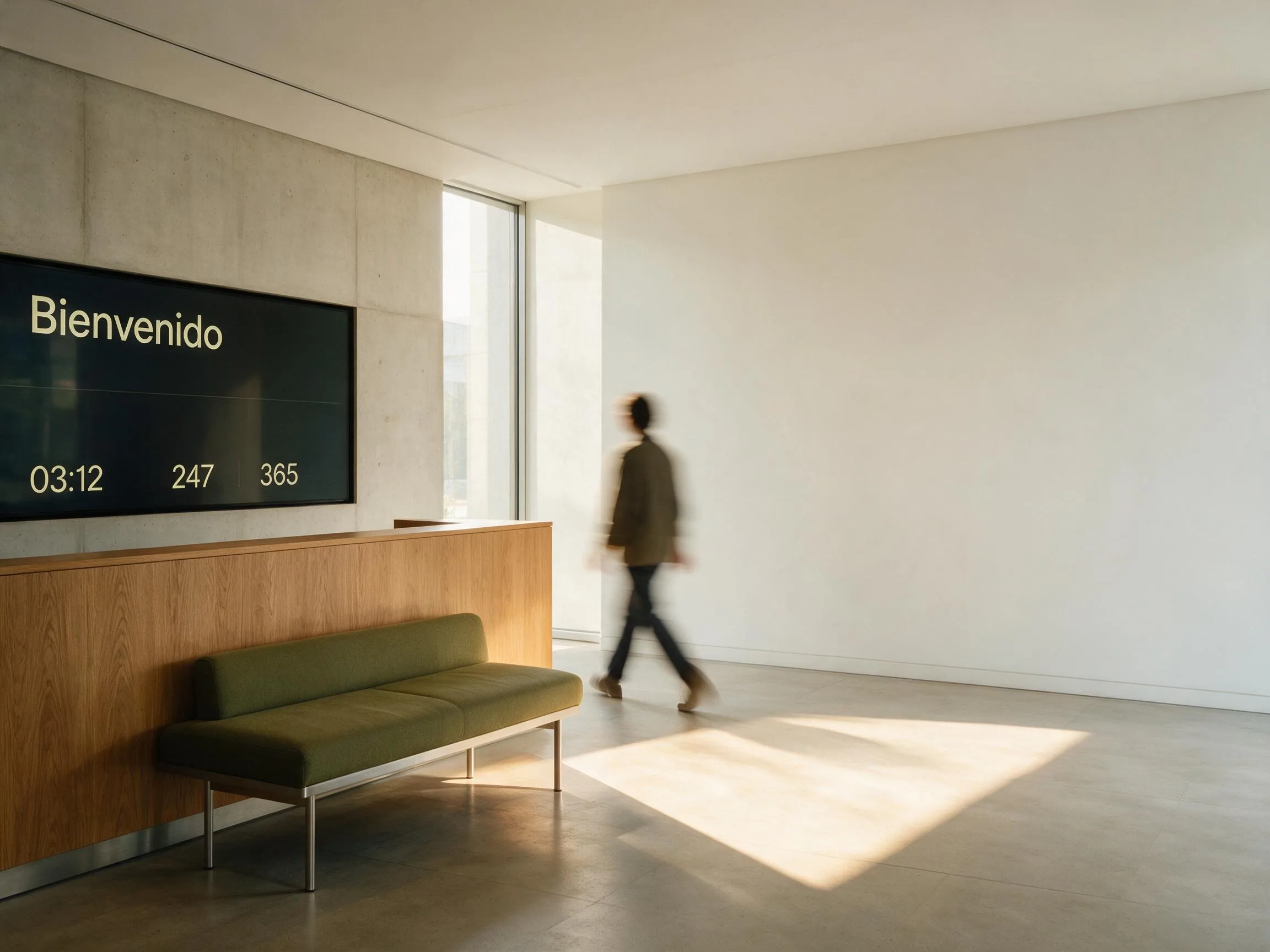Pantalla de bienvenida Miru en una recepción corporativa